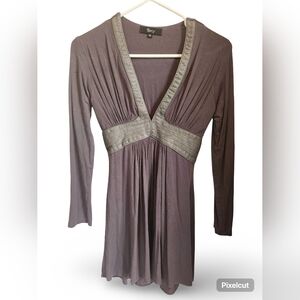 Sky Gray Top With Leather Detail